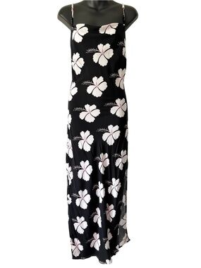 Sweet Honey Hawaii Slip Maxi Dress Black Hibiscus Womens Medium Open Back